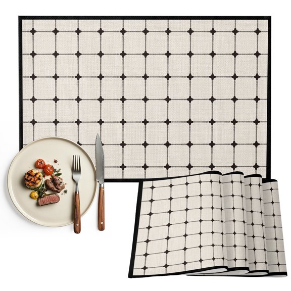 Placemats Set of 4, Beige Lines Plaid Place Mats Grid Points Texture Tablemats Washable Placemat Table Decoration for Kitchen Table Dinner Party Home Decor Indoor Outdoor 13x19 Inch