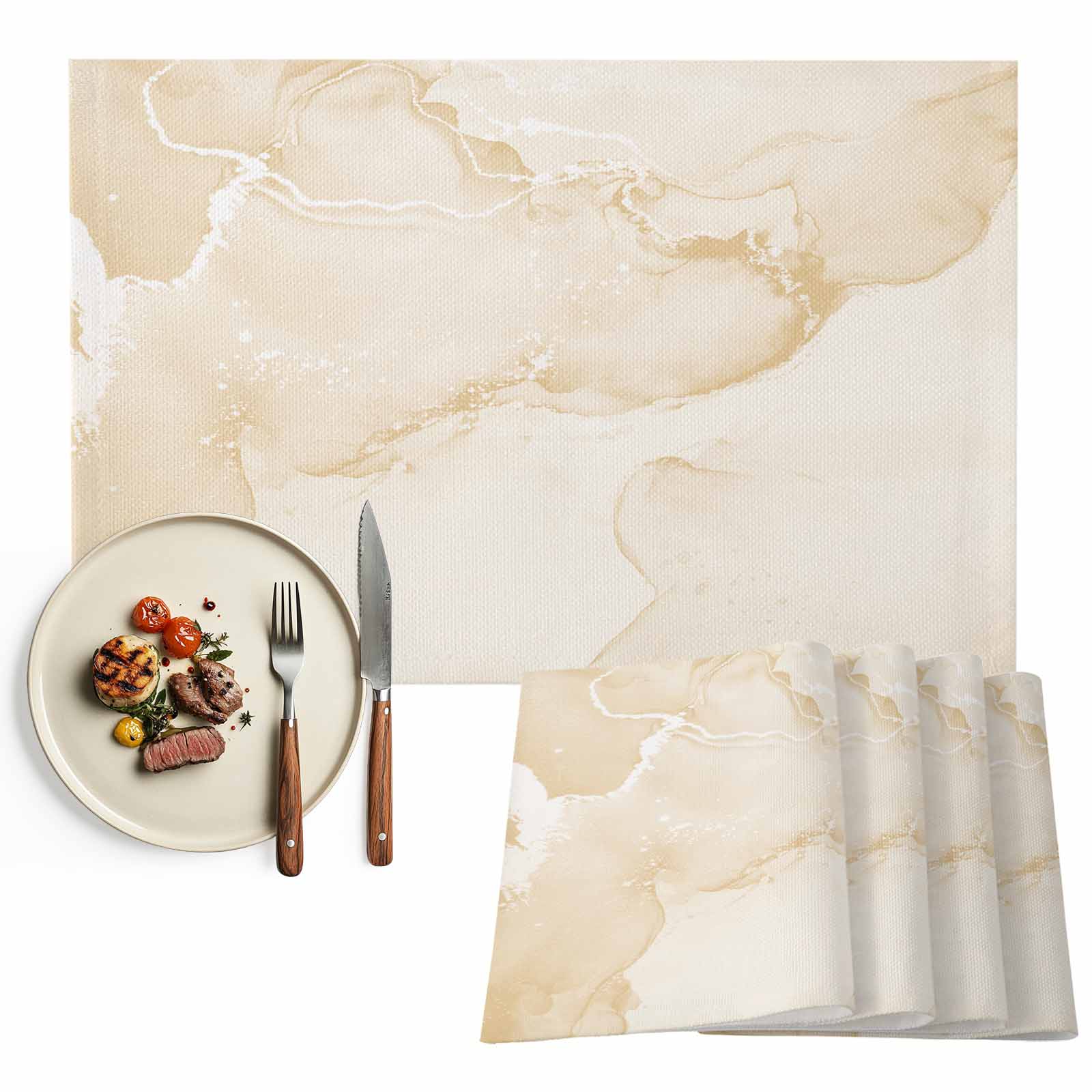 Placemats Set of 4, Beige Marble Placemats Set of 4, Abstract Waves Cloud Tablemats Washable Placemat Table Decoration for Kitchen Table Dinner Party Home Decor Indoor Outdoor 13x19 Inch