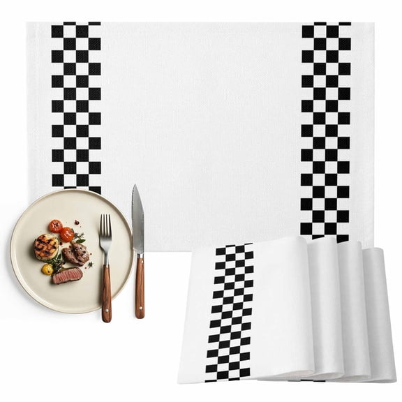 Placemats Set of 4, Black Check Plaid Place Mats Buffalo Farmhouse Style Pattern Tablemats Washable Placemat Table Decoration for Kitchen Table Dinner Party Home Decor Indoor Outdoor 13x19 Inch