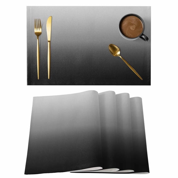 Placemats Set of 4 Black and Grey Ombre Non-Slip Place Mat Gradient Gradual Color Table Mats Washable Stain-Resistant Tablemats for Party/Dining Room/Kitchen Decorations