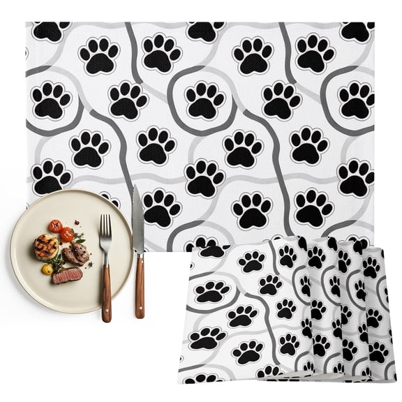 Placemats Set of 4, Black Paw Print Place Mats Animal Claw Marks Lines Tablemats Washable Placemat Table Decoration for Kitchen Table Dinner Party Home Decor Indoor Outdoor 13x19 Inch