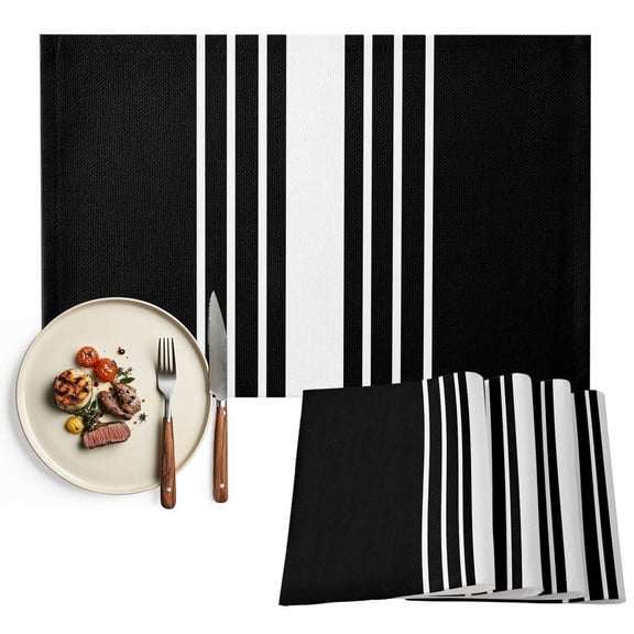 Placemats Set of 4, Black Stripes Place Mats Classic Striped Tablemats Washable Placemat Table Decoration for Kitchen Table Dinner Party Home Decor Indoor Outdoor 13x19 Inch