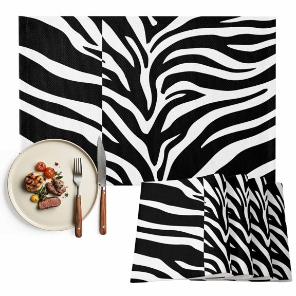 Placemats Set of 4, Black Tiger Tattoo Pattern Place Mats Animal Fur Texture Tablemats Washable Placemat Table Decoration for Kitchen Table Dinner Party Home Decor Indoor Outdoor 13x19 Inch