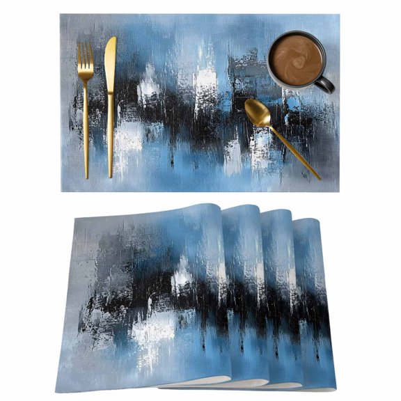Placemats Set of 4 Blue Black Painting Non-Slip Place Mat Abstract Art Table Mats Washable Stain-Resistant Tablemats for Party/Dining Room/Kitchen Decorations