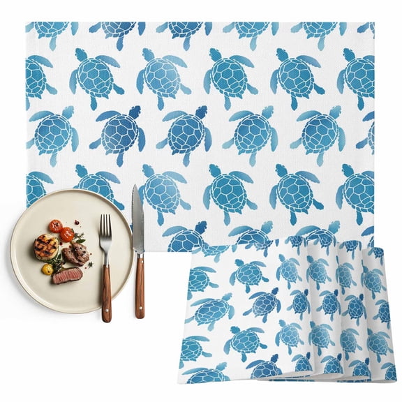 Placemats Set of 4, Blue Sea Turtle Place Mats Summer Ocean Marine Life Tablemats Washable Placemat Table Decoration for Kitchen Table Dinner Party Home Decor Indoor Outdoor 13x19 Inch