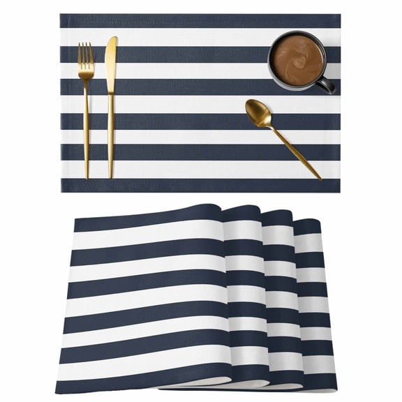Placemats Set of 4 Blue White Stripe Non-Slip Place Mat Simple Style Table Mats Washable Stain-Resistant Tablemats for Party/Dining Room/Kitchen Decorations