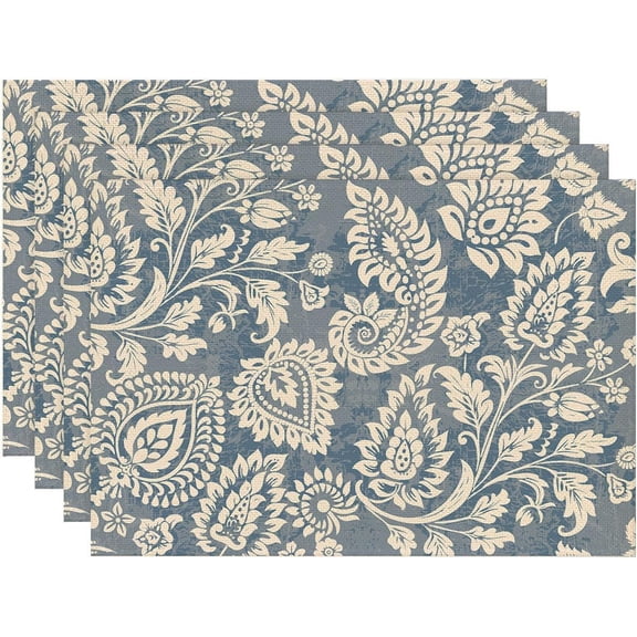 Placemats Set of 4 Boho Paisley Floral Ikat Place Mats Washable Table Dinner Mats Linen Table Mats for Kitchen Dining Party Home Kitchen Decor 12x18 Inch