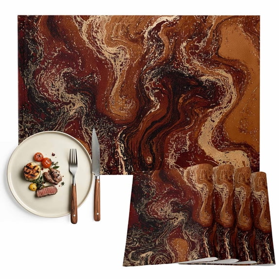 Placemats Set of 4, Brown Marble Place Mats Abstract Fluid Art Tablemats Washable Placemat Table Decoration for Kitchen Table Dinner Party Home Decor Indoor Outdoor 13x19 Inch