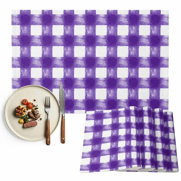 Placemats Set of 4, Buffalo Check Watercolor Place Mats Purple White Plaid FarmHouse Tablemats Washable Placemat Table Decoration for Kitchen Table Dinner Party Home Decor Indoor Outdoor 13x19 Inch