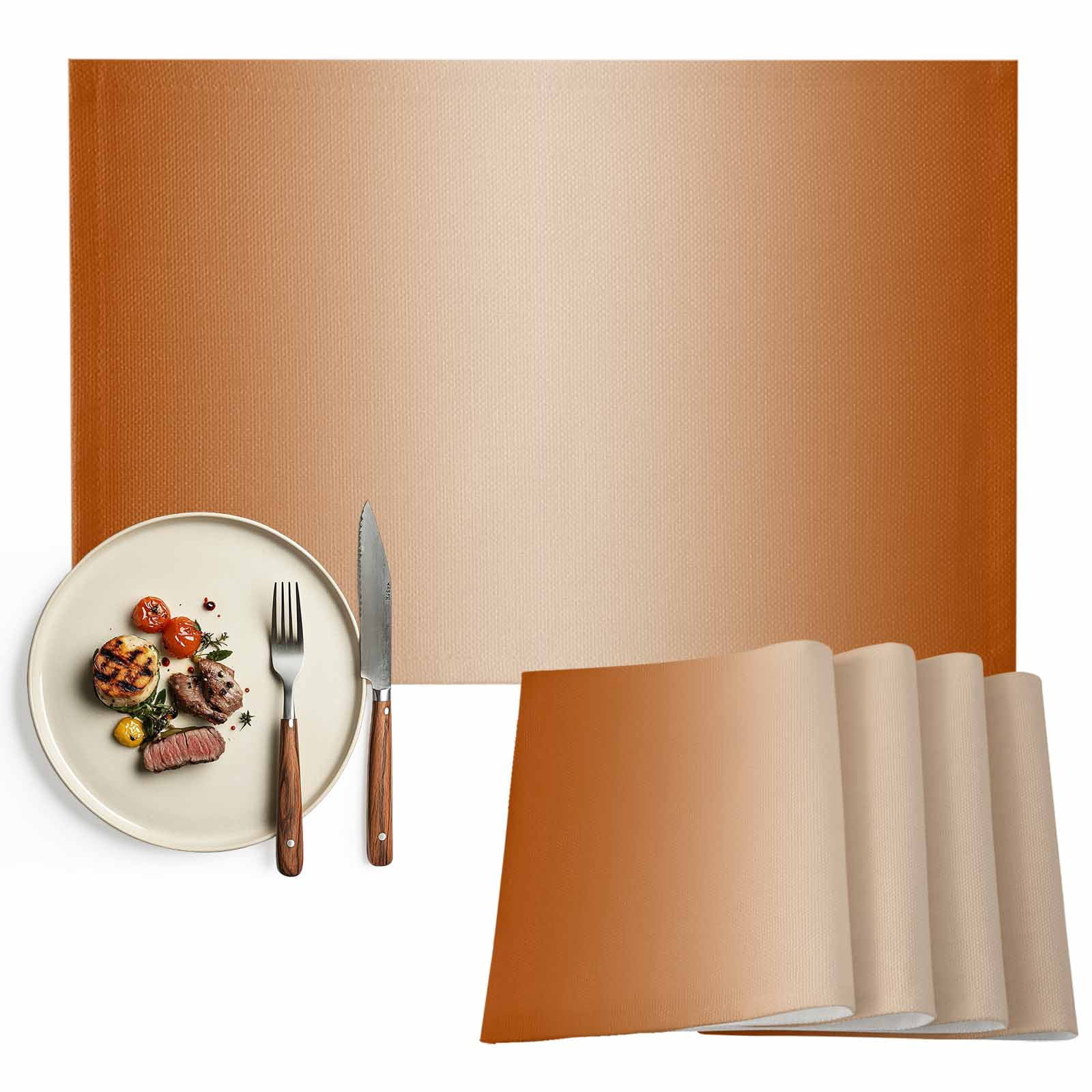 Placemats Set of 4, Burnt Orange Placemats Set of 4, Ombre Tablemats Washable Placemat Table Decoration for Kitchen Table Dinner Party Home Decor Indoor Outdoor 13x19 Inch