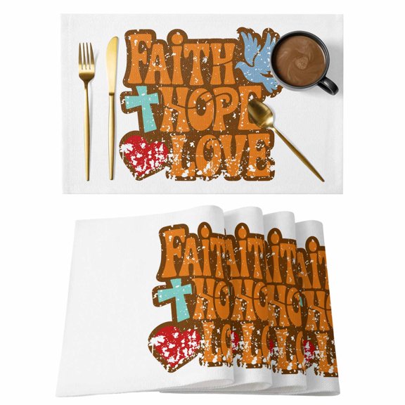 Placemats Set of 4, Burnt Orange Words Woven Placemat, Linen Place Mats for Kitchen/Dining Tables, Funny Words Retro Art Washable Table Mats for Party