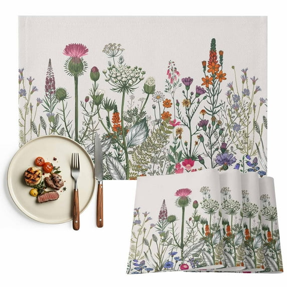 Placemats Set of 4, Butterfly Floral Place Mats Medieval Flowers Leaves Linen Tablemats Washable Placemat Table Decoration for Kitchen Table Dinner Party Home Decor Indoor Outdoor 13x19 Inch