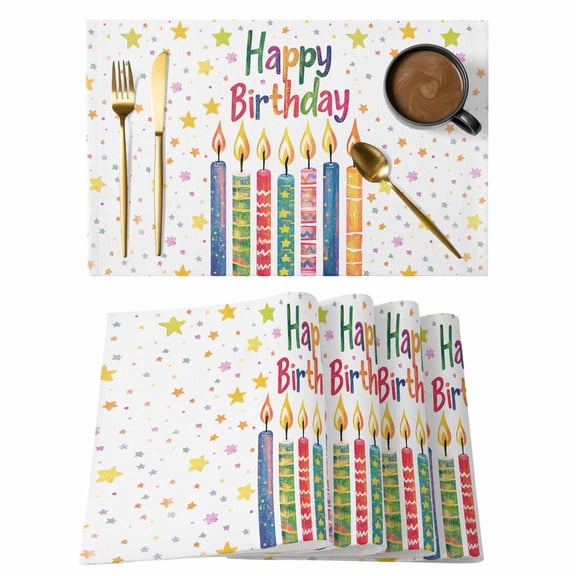 Placemats Set of 4 Colored Candles Non-Slip Place Mat Star Flame Table Mats Washable Stain-Resistant Tablemats for Party/Dining Room/Kitchen Decorations