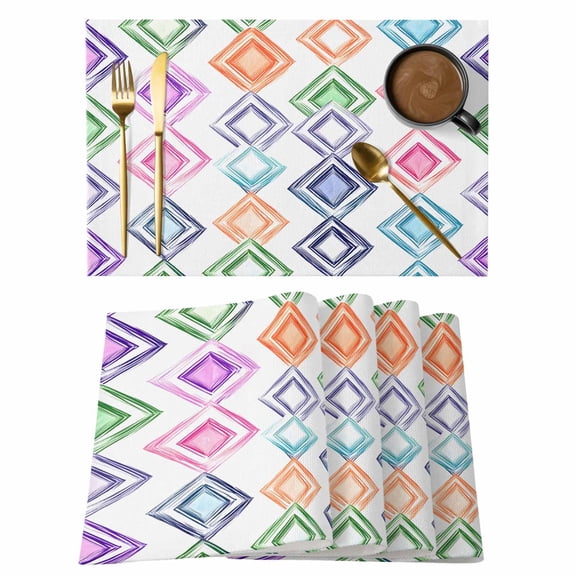 Placemats Set of 4 Colorful Square Non-Slip Place Mat Modern Art Table Mats Washable Stain-Resistant Tablemats for Party/Dining Room/Kitchen Decorations