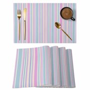 Placemats Set of 4, Colorful Striped Woven Placemat, Linen Place Mats for Kitchen/Dining Tables, Pink Blue Yellow Abstract Vertical Lines Washable Table Mats for Party