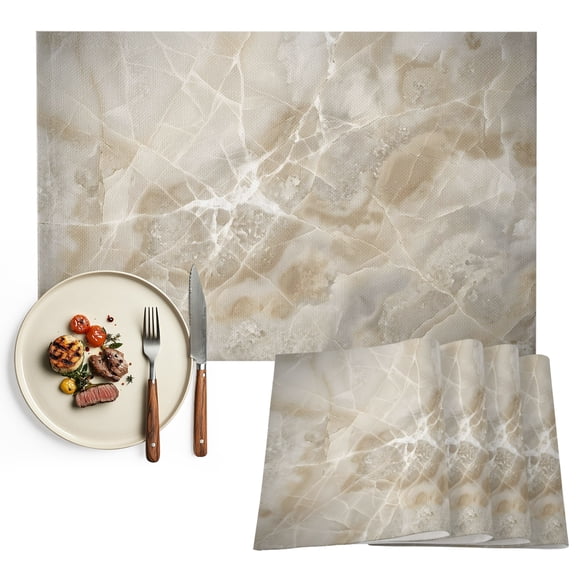 Placemats Set of 4, Cream Marble Place Mats Beige Stone Abstract Art Tablemats Washable Placemat Table Decoration for Kitchen Table Dinner Party Home Decor Indoor Outdoor 13x19 Inch