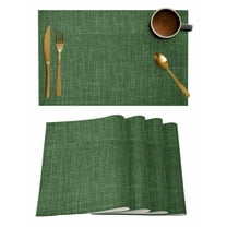Placemats Set of 4, Dark Green Burlap Texture Woven Placemat, Linen Place Mats for Kitchen/Dining Tables, Farmhouse Vintage Green Washable Table Mats for Party