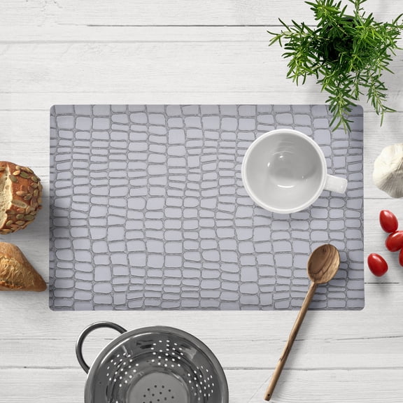Placemats Set of 4 for Dining Coffee Table Scratch Heat Stain Resistant Anti Skid Kitchen Decor Washable Wipeable Indoor Outdoor Crocodile Skin Pattern Durable Tablemats Vinyl PVC - Silver