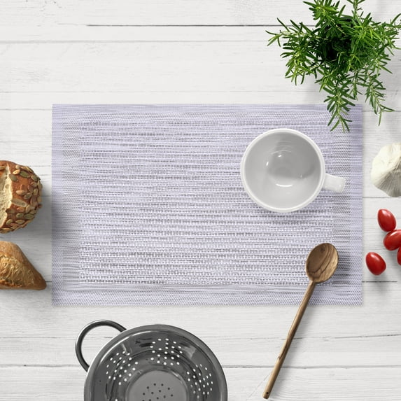 Placemats Set of 4 for Dining Table, Table Placemats, Rectangular PVC Vinyl, 18x12 Inches - Silver Gray