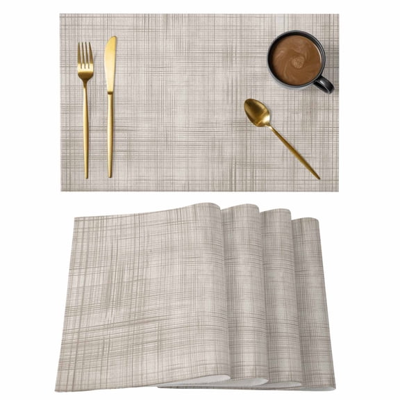 Placemats Set of 4 Farm Retro Textile Plaid Texture Non-Slip Place Mat Farmhouse Style Table Mats Washable Stain-Resistant Tablemats for Party/Dining Room/Kitchen Decorations