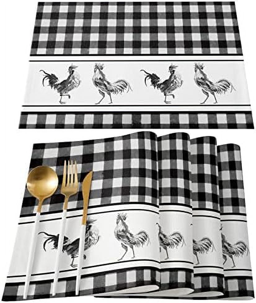 Placemats Set of 4 Farm Rooster Black Buffalo Checker Table Mats