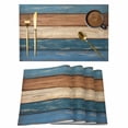thumbnail image 1 of Placemats Set of 4, Farmhouse Navy Blue Brown Woven Placemat, Linen Place Mats for Kitchen/Dining Tables, Vintage Wooden Striped Washable Table Mats for Party, 1 of 8