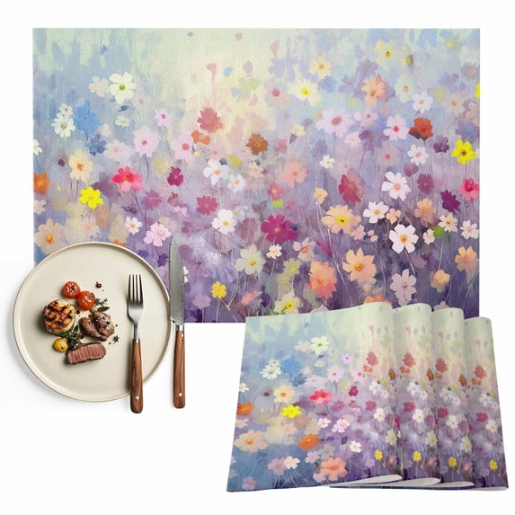 Placemats Set of 4, Full Abstract Plant Placemats Set of 4, Blue Daisy Spring Cute Flowers Tablemats Placemat Table Decoration for Kitchen Table Dinner Party Home Decor Indoor Outdoor 13x19 Inch