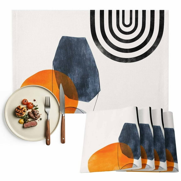 Placemats Set of 4, Geometric Boho Place Mats Orange Abstract Modern Bohemian Tablemats Washable Placemat Table Decoration for Kitchen Table Dinner Party Home Decor Indoor Outdoor 13x19 Inch