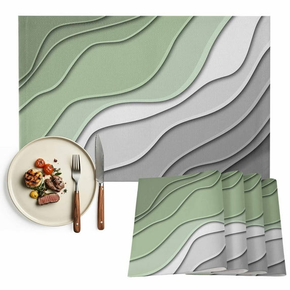 Placemats Set of 4, Geometric Gradient Place Mats Sage Green Gray Ombre Tablemats Washable Placemat Table Decoration for Kitchen Table Dinner Party Home Decor Indoor Outdoor 13x19 Inch