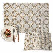 Placemats Set of 4, Geometric Lines Place Mats Luxury Golden Linen Tablemats Washable Placemat Table Decoration for Kitchen Table Dinner Party Home Decor Indoor Outdoor 13x19 Inch