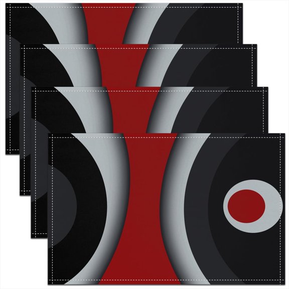 Placemats Set of 4,Geometric Strip Lines Place Mats 12x18 Inch for Dining Table Decorations,Trippy Modern Abstract Art Black Red Table Mats for Kitchen Decor Dinner Indoor