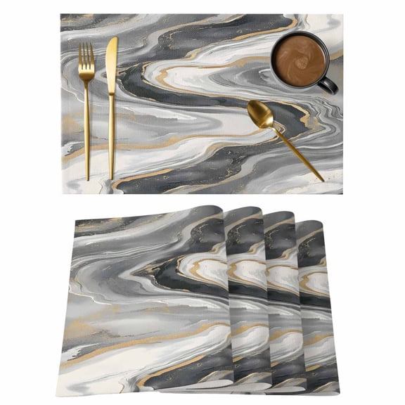Placemats Set of 4 Gray Marble Non-Slip Place Mat Gold Modern Art Table Mats Washable Stain-Resistant Tablemats for Party/Dining Room/Kitchen Decorations