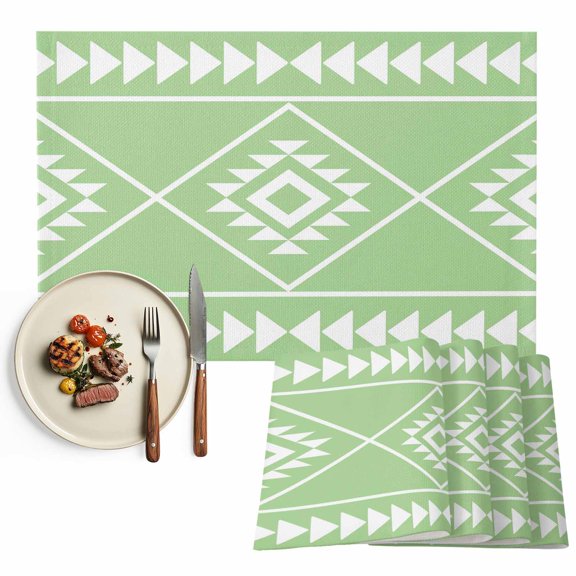 Placemats Set of 4, Green Bohemian Geometric Place Mats Boho Tribal Arrows Tablemats Washable Placemat Table Decoration for Kitchen Table Dinner Party Home Decor Indoor Outdoor 13x19 Inch