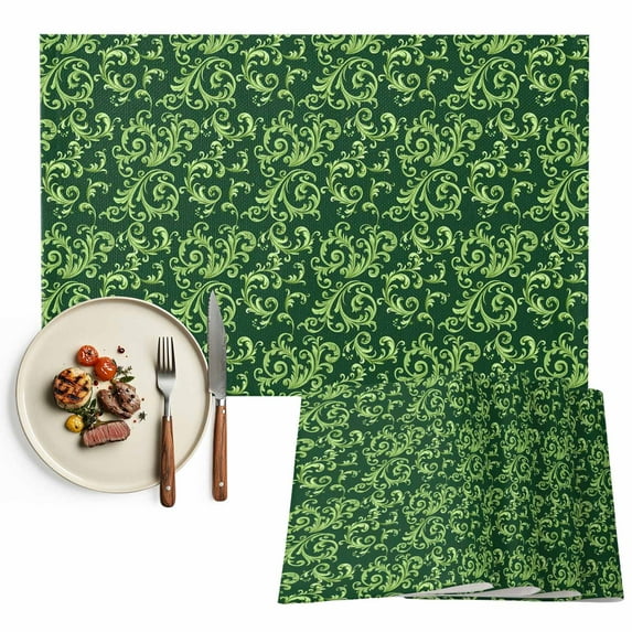 Placemats Set of 4, Green Christmas Pattern Place Mats Retro Abstract Art Tablemats Washable Placemat Table Decoration for Kitchen Table Dinner Party Home Decor Indoor Outdoor 13x19 Inch
