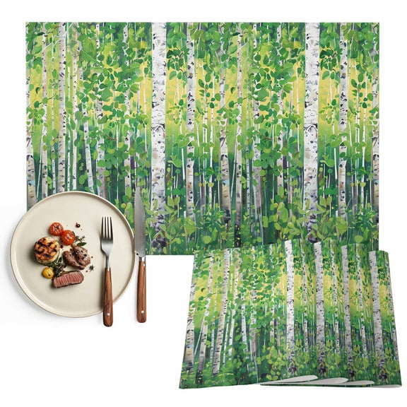 Placemats Set of 4, Green Forest Plant Place Mats Tree Illustration Tablemats Washable Placemat Table Decoration for Kitchen Table Dinner Party Home Decor Indoor Outdoor 13x19 Inch