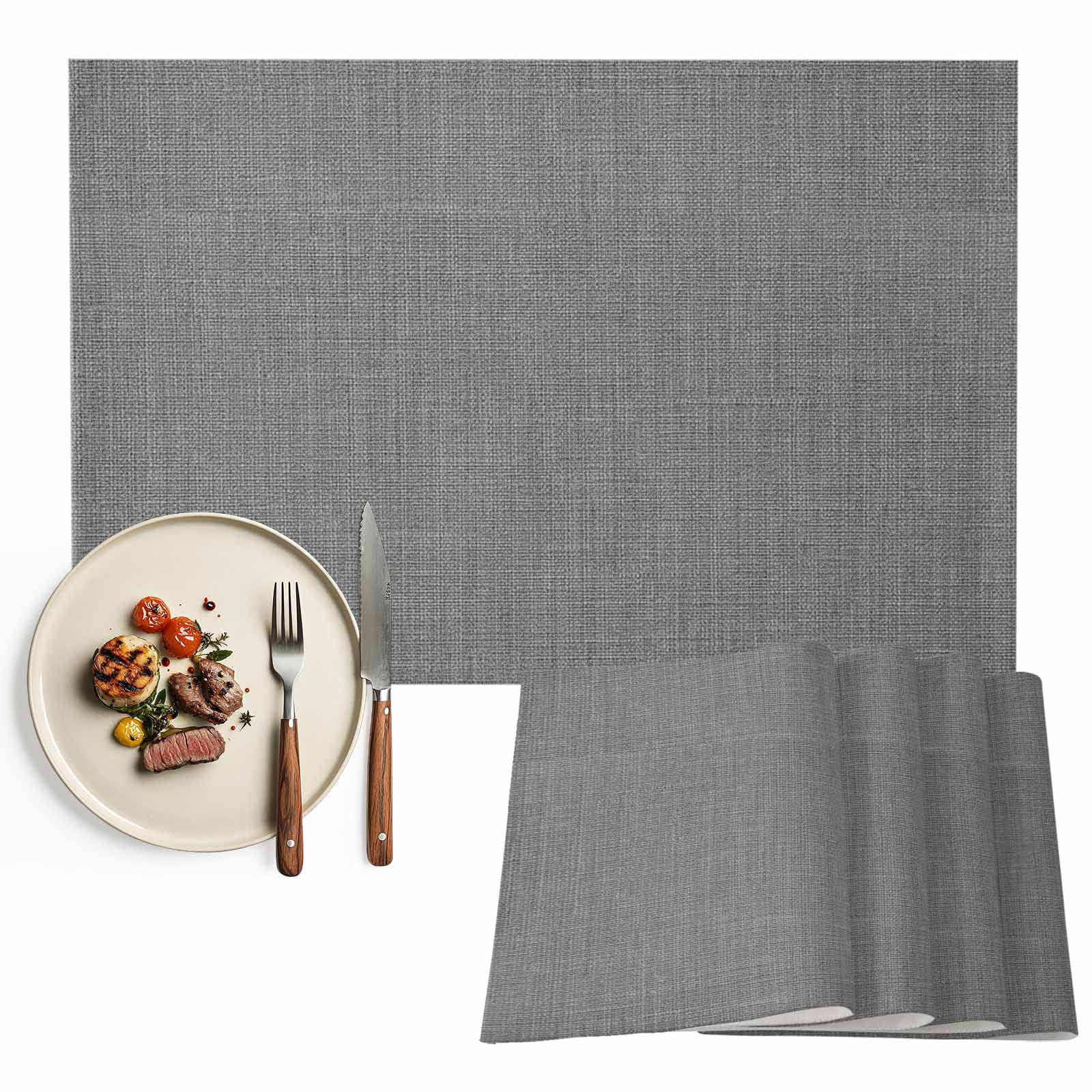 Placemats Set of 4, Grey Linen Placemats Set of 4, Farmhouse Pure Color Tablemats Washable Placemat Table Decoration for Kitchen Table Dinner Party Home Decor Indoor Outdoor 13x19 Inch