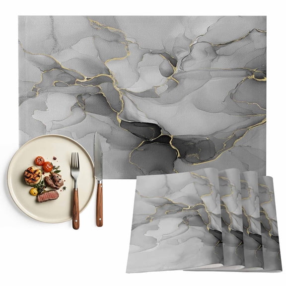 Placemats Set of 4, Grey Marble Place Mats Abstract Art Lines Tablemats Washable Placemat Table Decoration for Kitchen Table Dinner Party Home Decor Indoor Outdoor 13x19 Inch