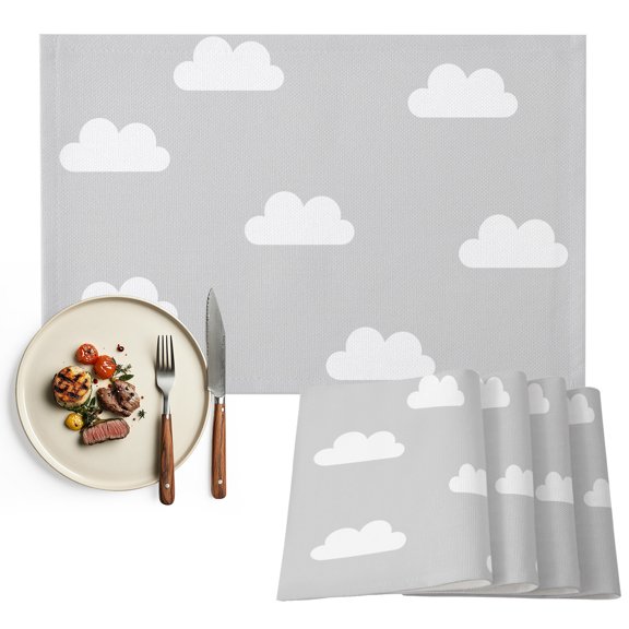 Placemats Set of 4, Grey Sky Clouds Place Mats Calm Atmosphere Tablemats Washable Placemat Table Decoration for Kitchen Table Dinner Party Home Decor Indoor Outdoor 13x19 Inch
