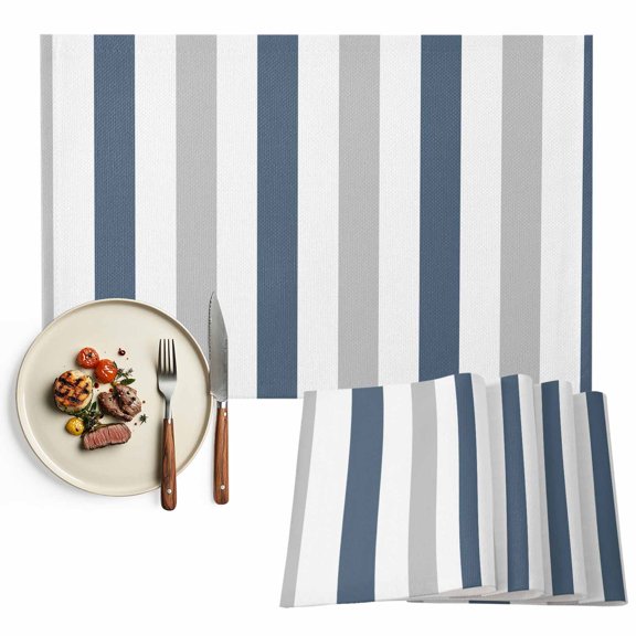 Placemats Set of 4, Haze Blue Grey Stripes Placemats Set of 4, Contrast Striped Tablemats Washable Placemat Table Decoration for Kitchen Table Dinner Party Home Decor Indoor Outdoor 13x19 Inch