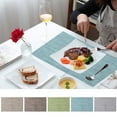 thumbnail image 1 of Placemats Set of 4 | Heat Resistant Non-Slip Table Mats | PVC Polyester Washable Woven Vinyl | 17.7x11.8 in | Beige Coffee Green Blue Silver | Durable Dining Decor, 1 of 6