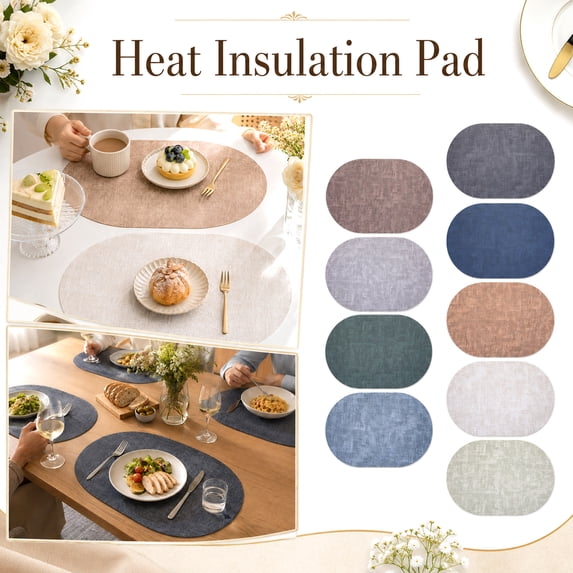 Placemats Set of 4, Heat Resistant Oval Faux Leather Place Mats 11.8 x 16.9 Inch, Waterproof Wipeable Reversible PU Placemat for Kitchen Dining Table, Indoor & Outdoor