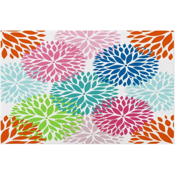 Placemats Set of 4 Heat-Resistant Rectangle Place Mats Abstract Art Flowers Washable Plastic PVC Dining Table Mat Non-Slip Wipeable Woven Vinyl Placemat for Kitchen Patio Table Decor