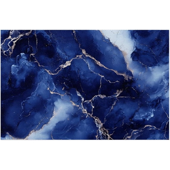 Placemats Set of 4 Heat-Resistant Rectangle Place Mats Blue Marble Washable Plastic PVC Dining Table Mat Non-Slip Wipeable Woven Vinyl Placemat for Kitchen Patio Table Decor
