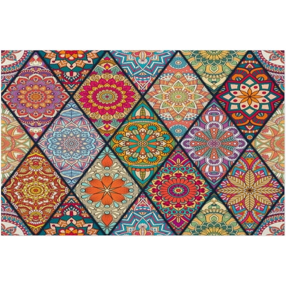 Placemats Set of 4 Heat-Resistant Rectangle Place Mats Bohemian Mexico Boho Washable Plastic PVC Dining Table Mat Non-Slip Wipeable Woven Vinyl Placemat for Kitchen Patio Table Decor