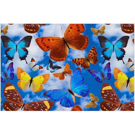 Placemats Set of 4 Heat-Resistant Rectangle Place Mats Butterfly Blue Washable Plastic PVC Dining Table Mat Non-Slip Wipeable Woven Vinyl Placemat for Kitchen Patio Table Decor