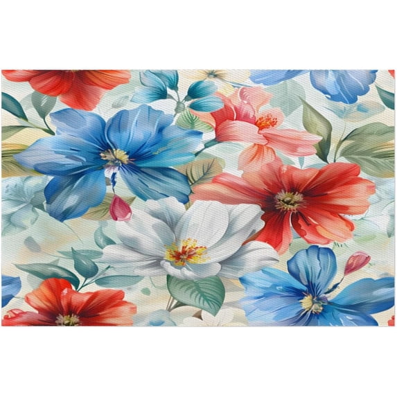 Placemats Set of 4 Heat-Resistant Rectangle Place Mats Floral Flower Colorful Washable Plastic PVC Dining Table Mat Non-Slip Wipeable Woven Vinyl Placemat for Kitchen Patio Table Decor