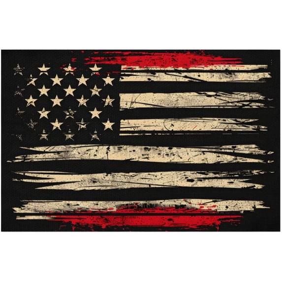 Placemats Set of 4 Heat-Resistant Rectangle Place Mats Independence Day USA Flag Washable Plastic PVC Dining Table Mat Non-Slip Wipeable Woven Vinyl Placemat for Kitchen Patio Table Decor