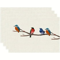 Placemats Set of 4 Heat-Resistant Rectangle Place Mats Retro Bird Cardinals Washable Plastic PVC Dining Table Mat Non-Slip Wipeable Woven Vinyl Placemat for Kitchen Patio Table Decor