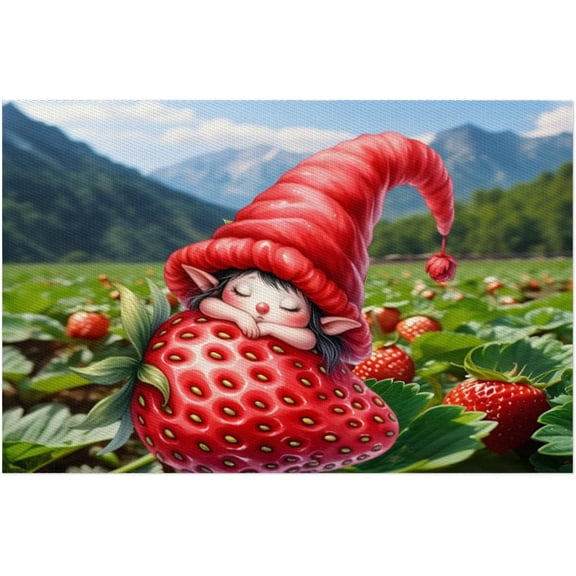 Placemats Set of 4 Heat-Resistant Rectangle Place Mats Strawberry Elf Washable Plastic PVC Dining Table Mat Non-Slip Wipeable Woven Vinyl Placemat for Kitchen Patio Table Decor