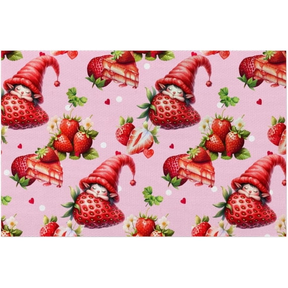 Placemats Set of 4 Heat-Resistant Rectangle Place Mats Strawberry Pink Cute Washable Plastic PVC Dining Table Mat Non-Slip Wipeable Woven Vinyl Placemat for Kitchen Patio Table Decor